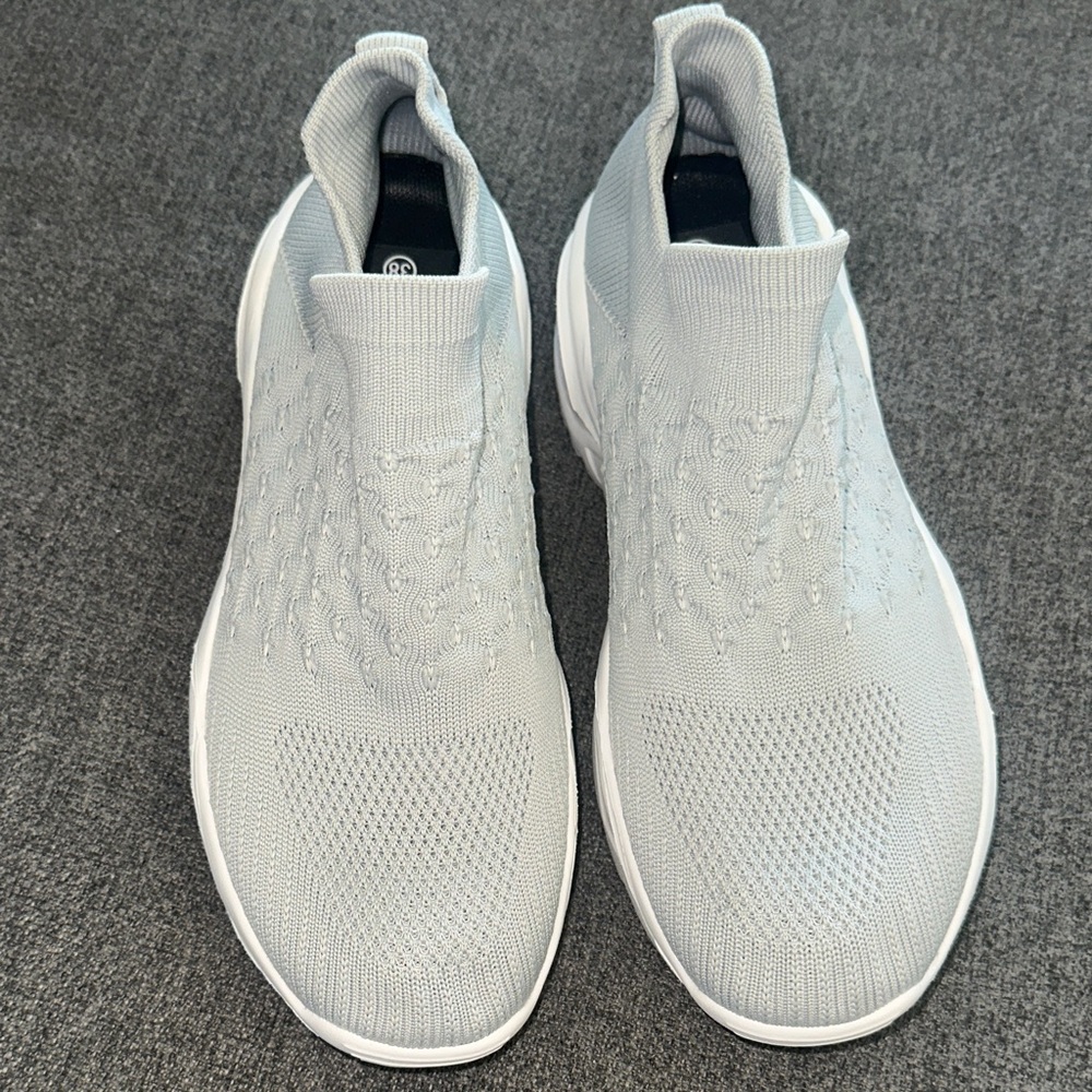 Gray Knit Slip-On Sneakers